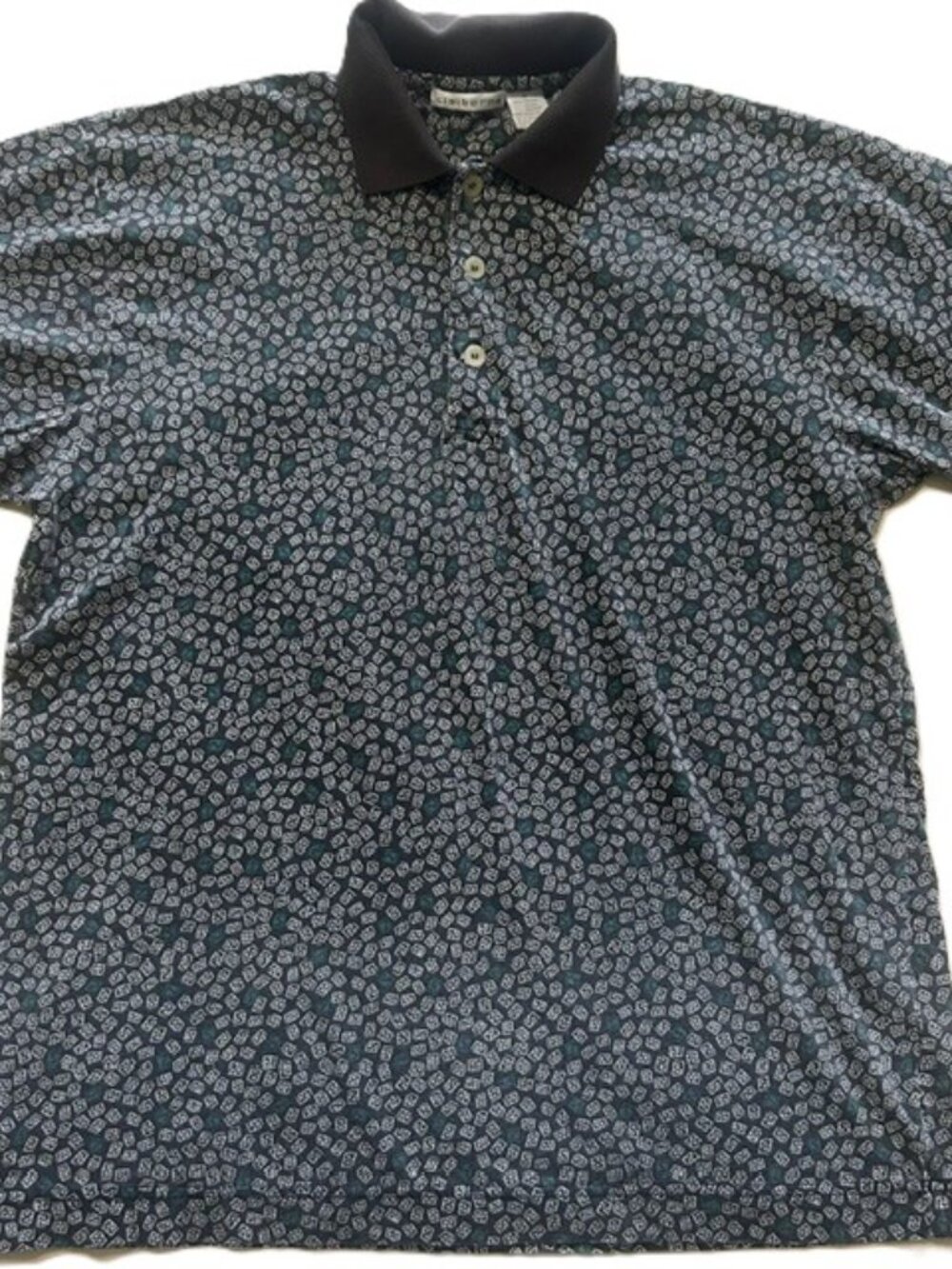 Claiborne Golf Shirt Mens M 100% Cotton Gray Patterned Short Sleeves Read
